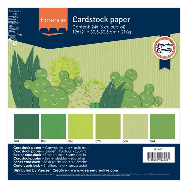 Vaessen Creative, Cardstock Textuur, Groen Assorti, 30,5 x 30,5 cm - 2923-002