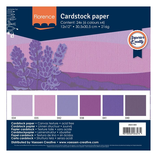 Vaessen Creative, Cardstock Textuur, Paars Assorti, 30,5 x 30,5 cm - 2923-003