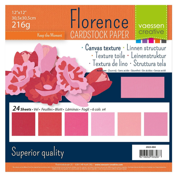Vaessen Creative, Cardstock Textuur, Roze Assorti, 30,5 x 30,5 cm - 2923-004