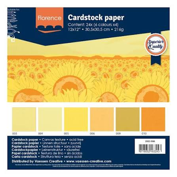 Vaessen Creative, Cardstock Textuur, Geel Assorti, 30,5 x 30,5 cm - 2923-006