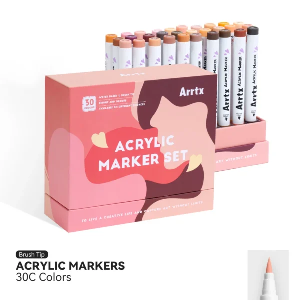 Arrtx, Acrylmarkers, 30 Skintone kleuren, Paint Brush Tip - 30C