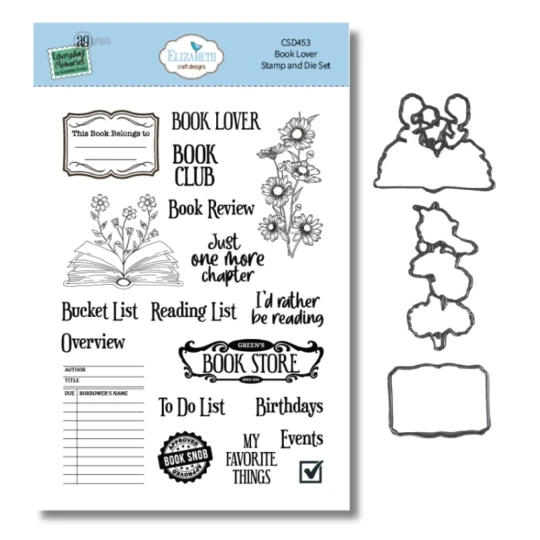 Elizabeth Craft Design, Clear Stamp + Die, Book Lover - CSD453