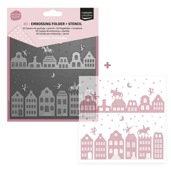 Vaessen Creative, 3D Embossingfolder/Stencil, Over de daken - 3625-0405