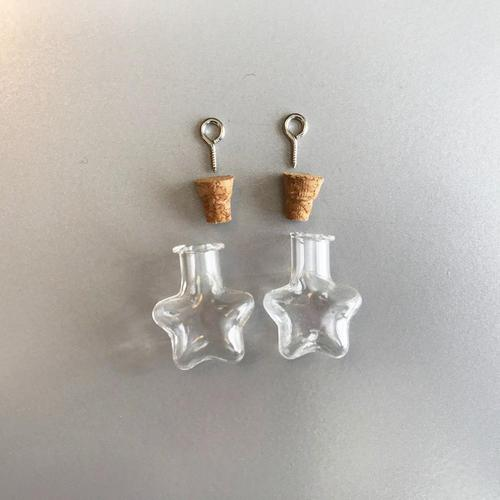 Mini glazen flesjes met kurk & schroef, Ster, 2 stuks, 21x11x23.3 mm -12423-2315
