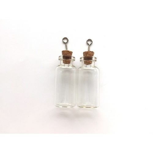 Mini glazen flesjes met kurk & schroef, 2 stuks, 18x40 mm - 12423-2305