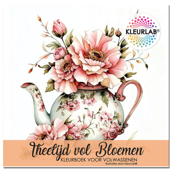 Kleurlab, Kleurboek voor Volwassenen, Theetijd vol Bloemen, 21 x 21 cm