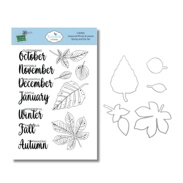 Elizabeth Craft Design, Stamp/Die, Seasonal Words & Leaves - CSD465
