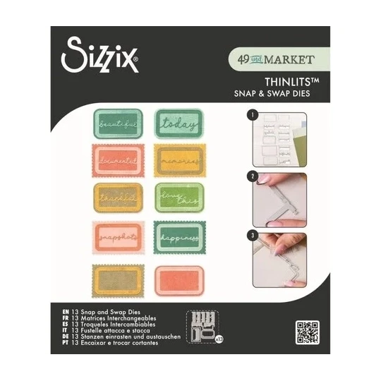 Sizzix, Thinlits, 49 and Market, Snap and Swap, Postage Label - 667228