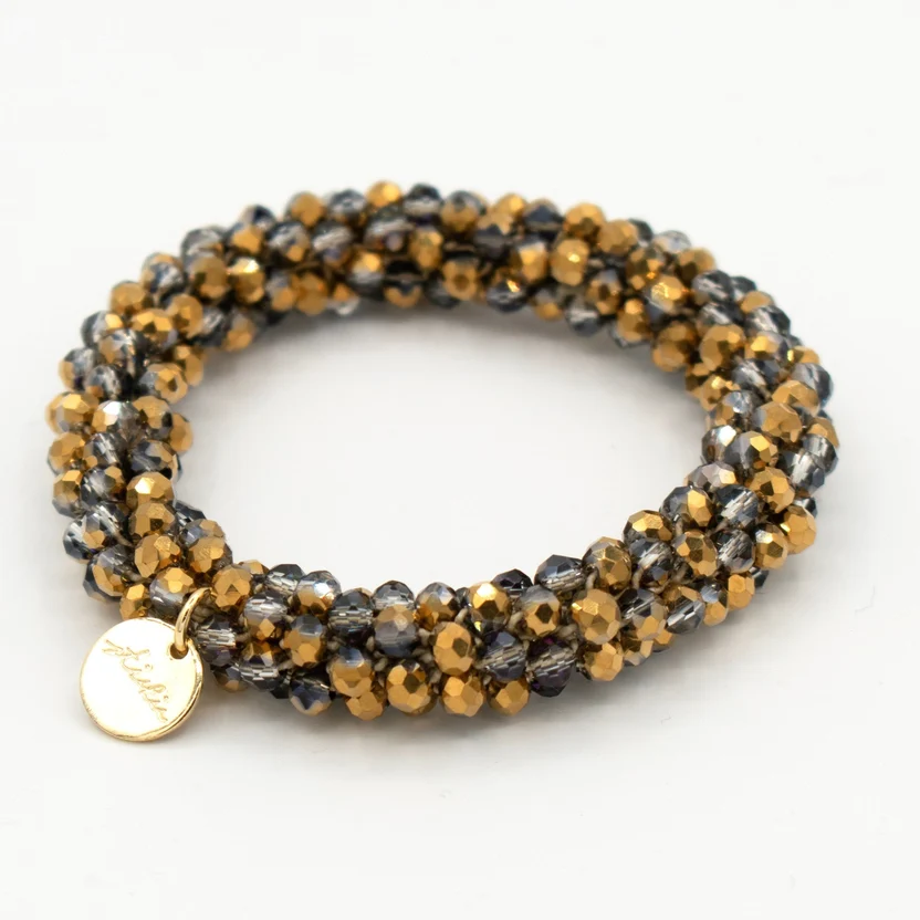 Stiekie, Kralen Haarelastiek & Armband, Gold/Grey