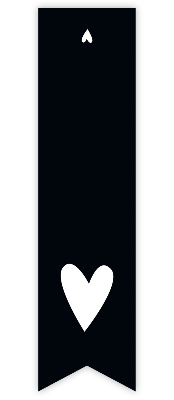 Etiket, Sticker, Label, Zwart met wit hartje (5 stuks)