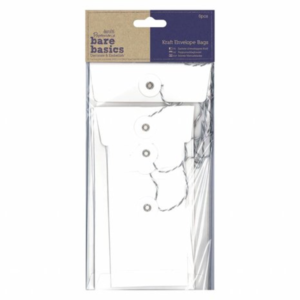 Papermania, Bare Basics, Envelope Bags, Rectangular White, 6 pcs - PMA 174226
