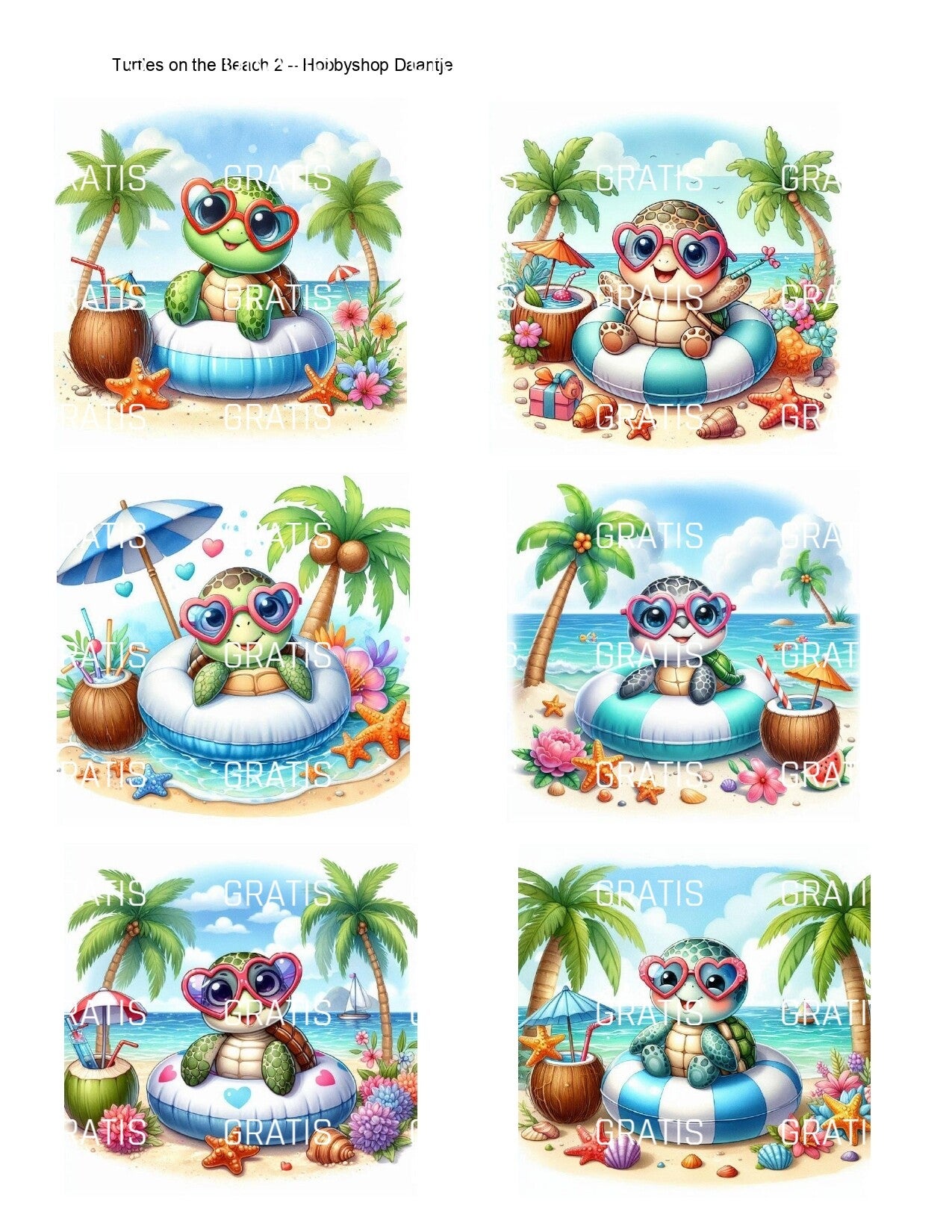 GRATIS - Digitaal Collagevel - Turtles on the Beach 2
