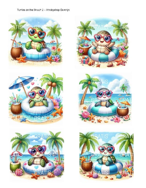 GRATIS - Digitaal Collagevel - Turtles on the Beach 2