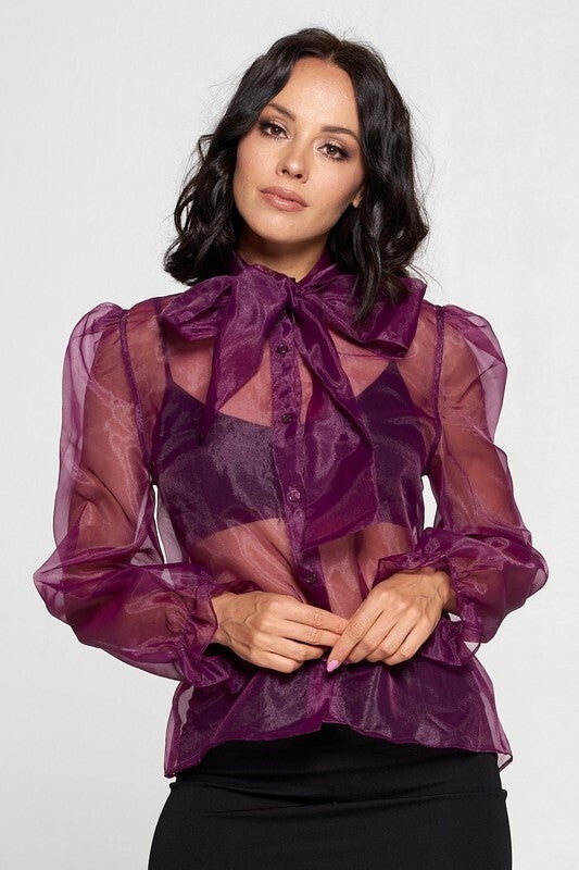 Top de organza con lazo, color púrpura. Marca Chocolate