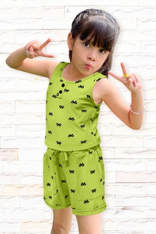 Conjunto corto de 2 piezas con estampado de lazo para niña. Marca Cutie Patootie