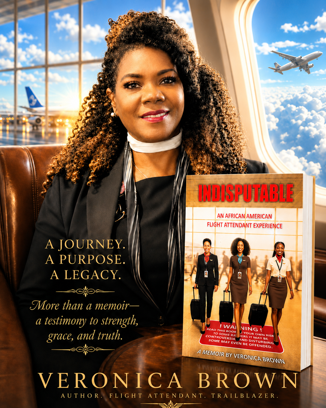 Veronica Brown promotional image with INDISPUTABLE book