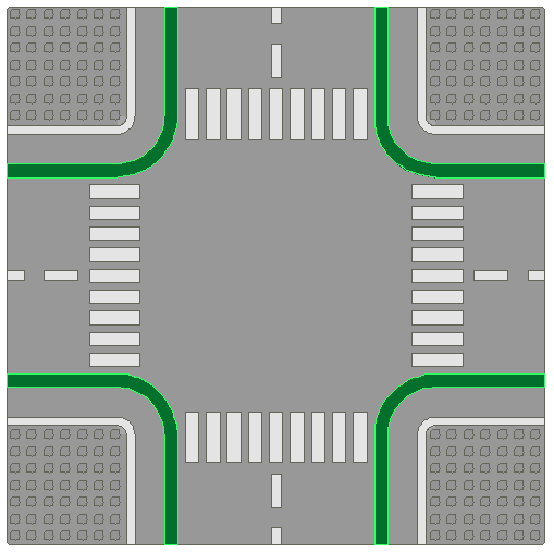 Light Gray Baseplate, Road 32 x 32 7-Stud Crossroads with Road and Crosswalks Pattern