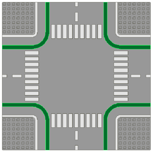 Light Gray Baseplate, Road 32 x 32 7-Stud Crossroads with Road and Crosswalks Pattern