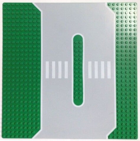 Green Baseplate, Road 32 x 32 Service Station with Light Gray Surface, White Edge Lines and Crosswalk Pattern