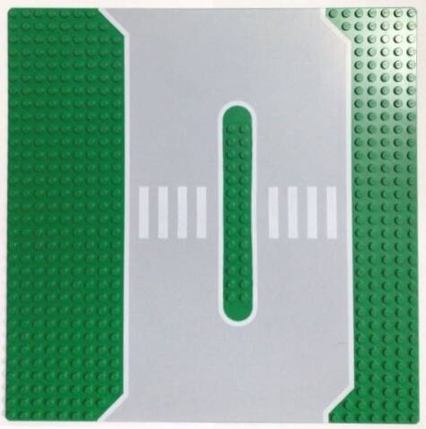 Green Baseplate, Road 32 x 32 Service Station with Light Gray Surface, White Edge Lines and Crosswalk Pattern