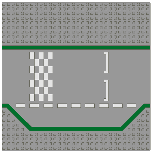 Light Gray Baseplate, Road 32 x 32 3 Lane with Race Track with Green Lines and White Checkered Pattern