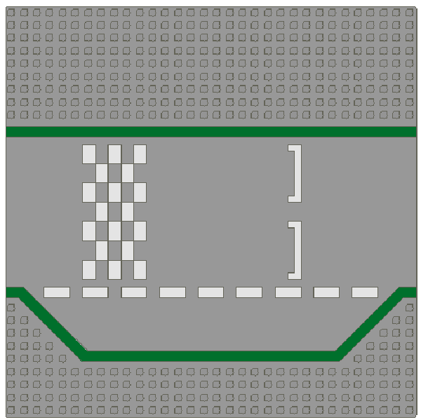 Light Gray Baseplate, Road 32 x 32 3 Lane with Race Track with Green Lines and White Checkered Pattern
