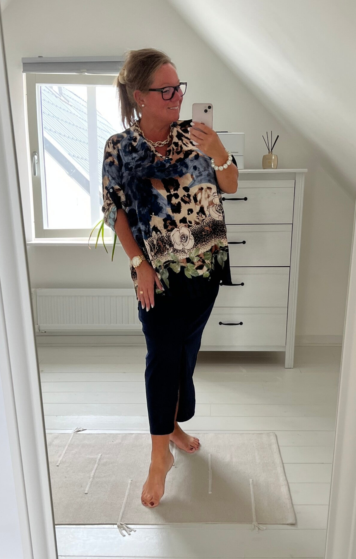 Mönstrad blus leopard blå