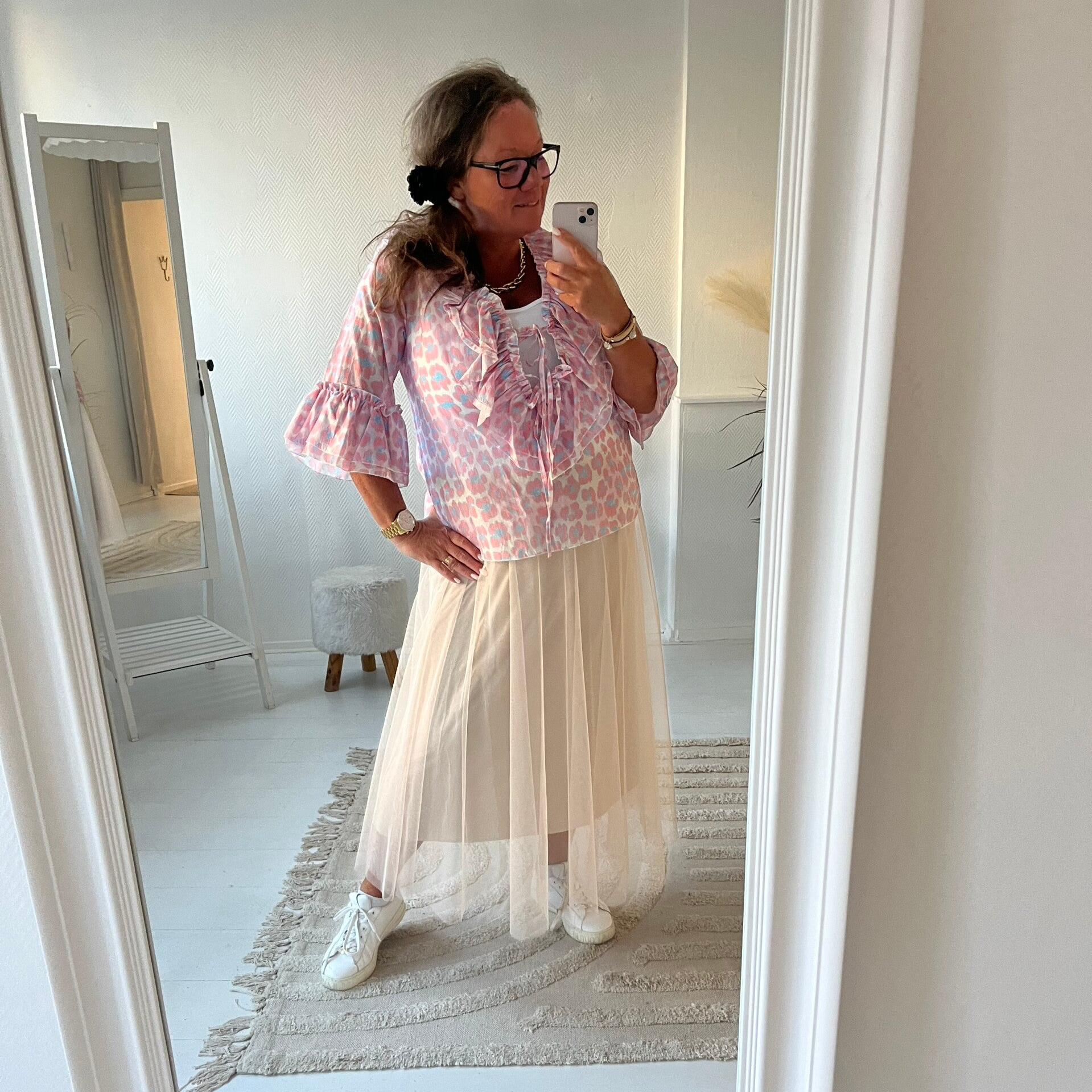 Rosa/blå mönstrad blus