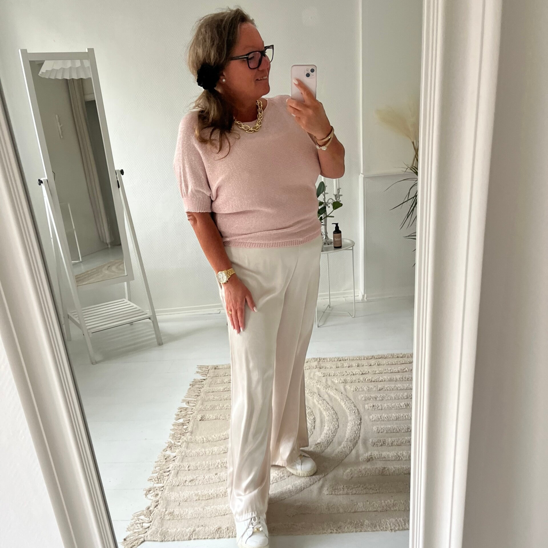 Rosa glittrig stickad topp