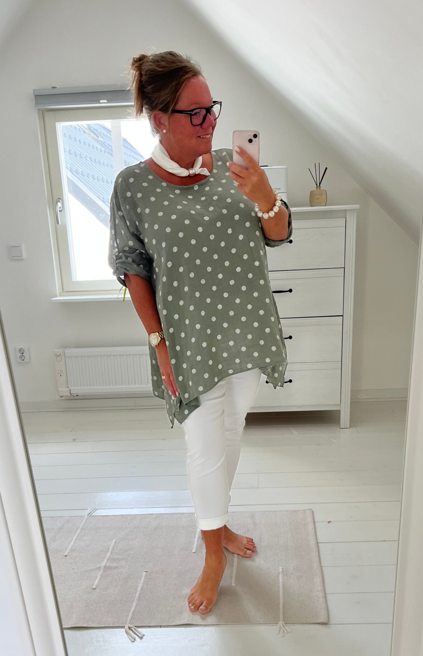 Prickig tunika/blus khaki