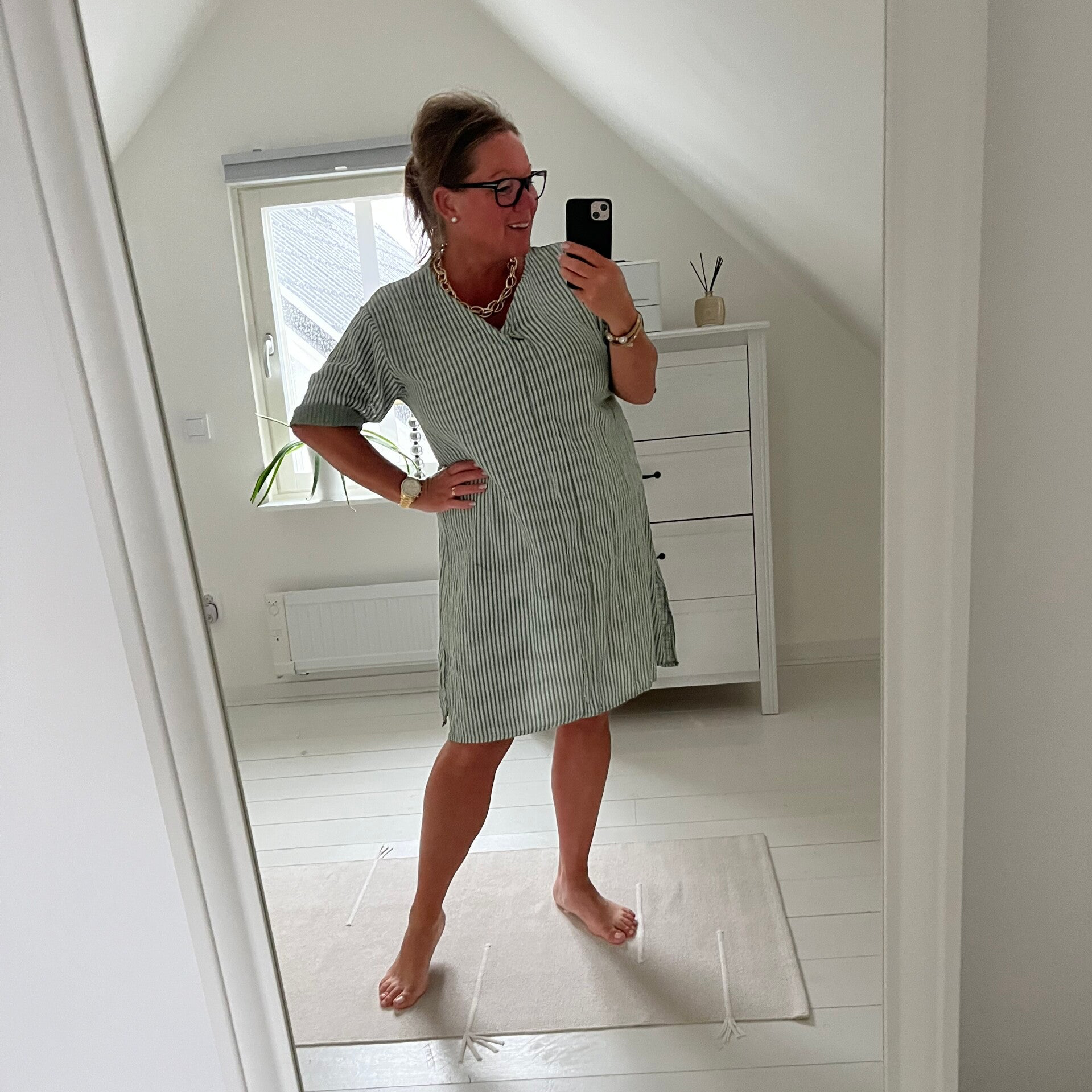 Randig skjortklänning khaki