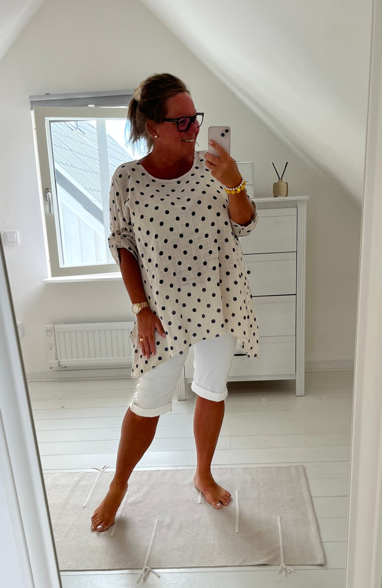Prickig tunika/blus beige/marin