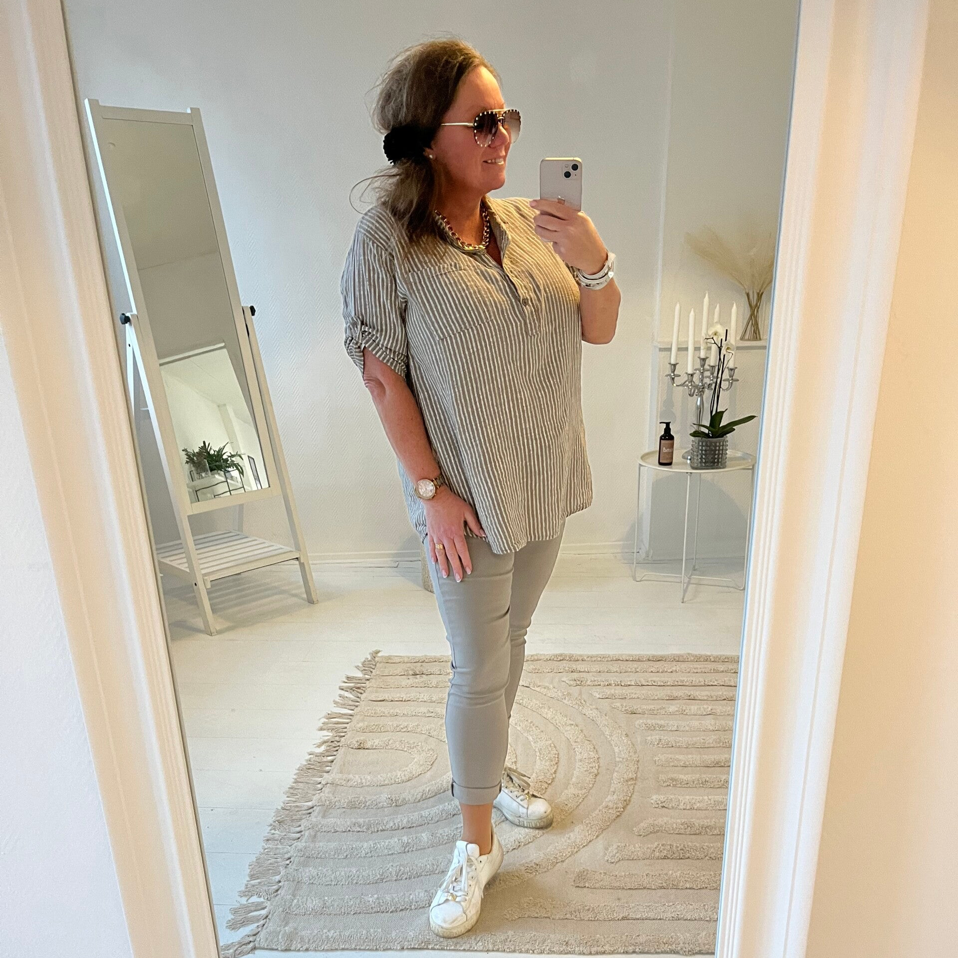 Skjorta Taupe/vitrandig