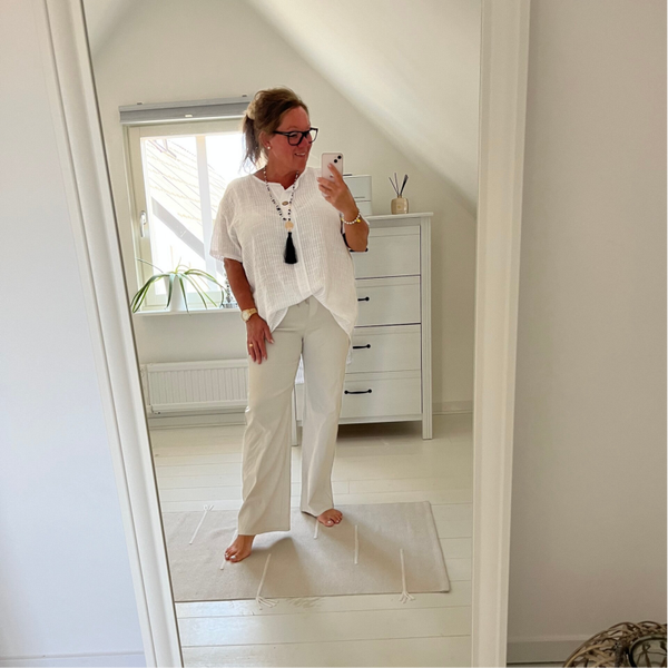 Randig blus kort ärm vit