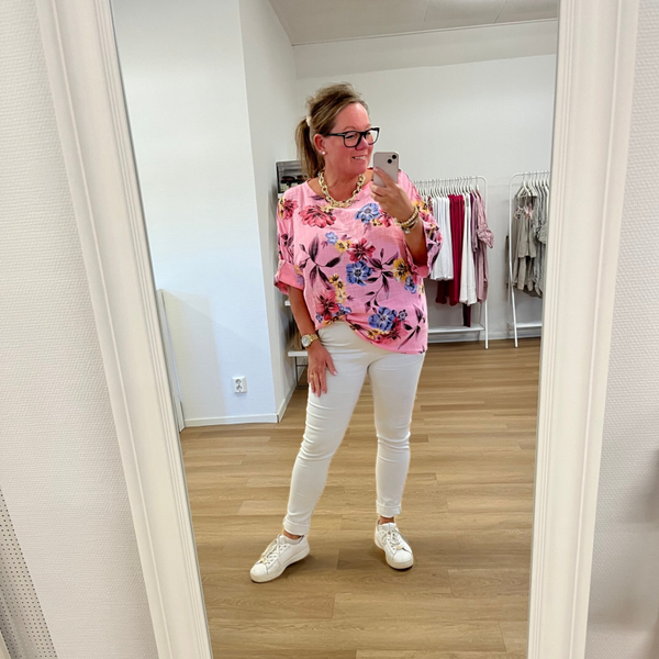 Rosa blommig bomullsblus