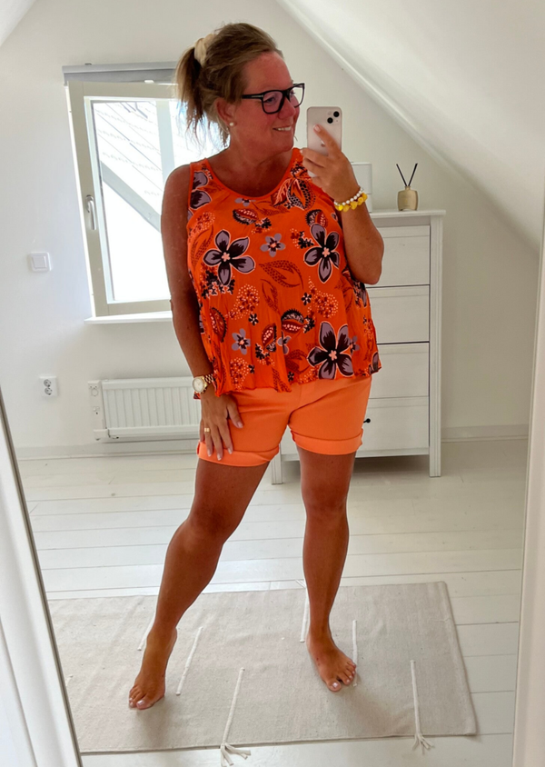 Blommigt viskos linne orange