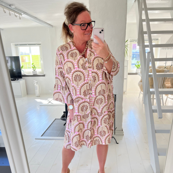 Mönstrad tunika/klänning beige