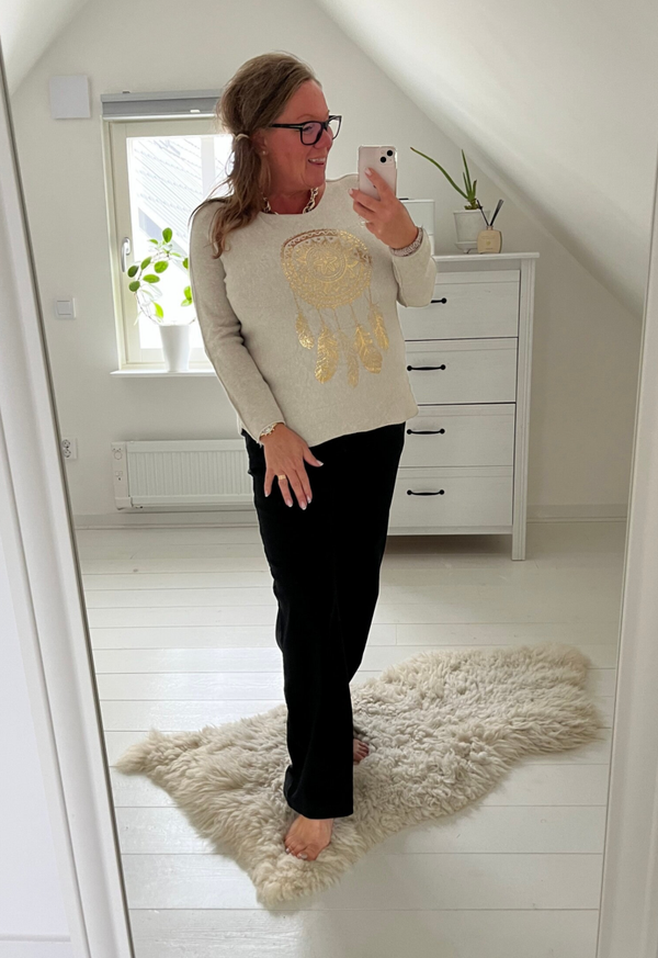 Tröja drömfångare beige/svag grön