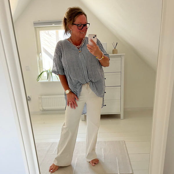 Randig blus kort ärm marin