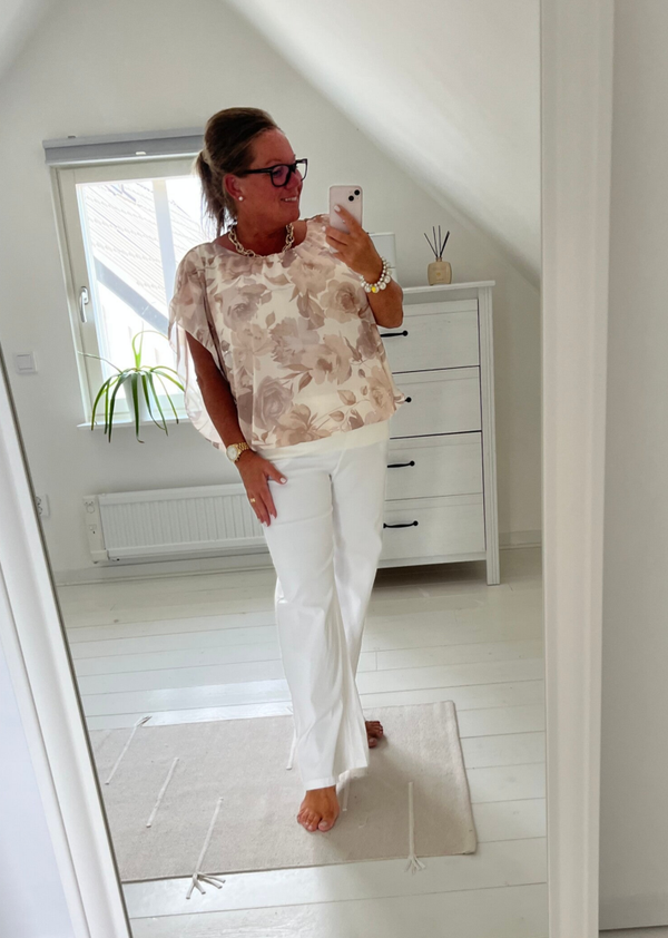 Chiffonblus mönster beige