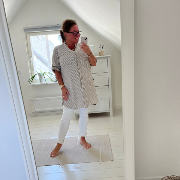 Randig bomullstunika beige