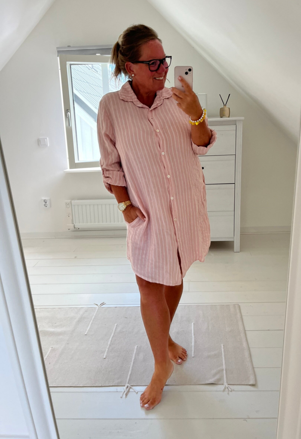 Linneskjorta rosa rand