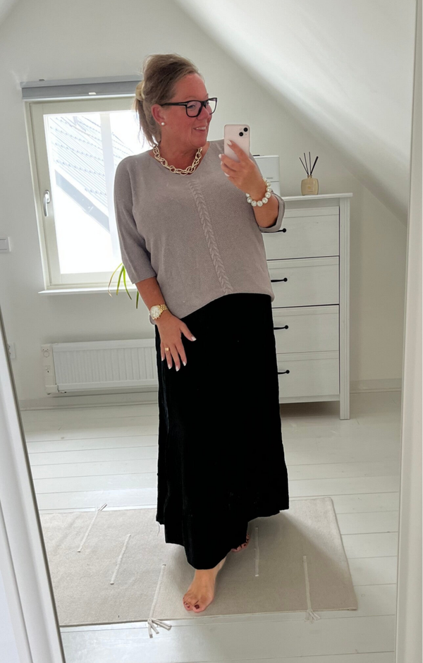 Stickad tröja trekvartsärm Taupe