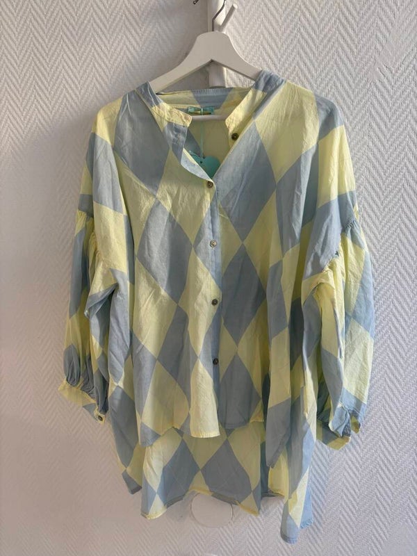 Gul/Blå rutig blus