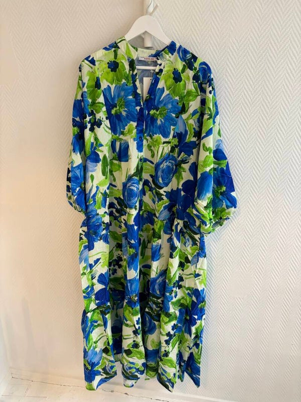 Grön/Blå blommig långklänning