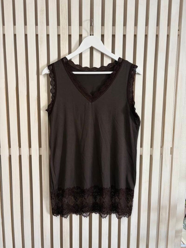 Linne V-neck spetskant brun