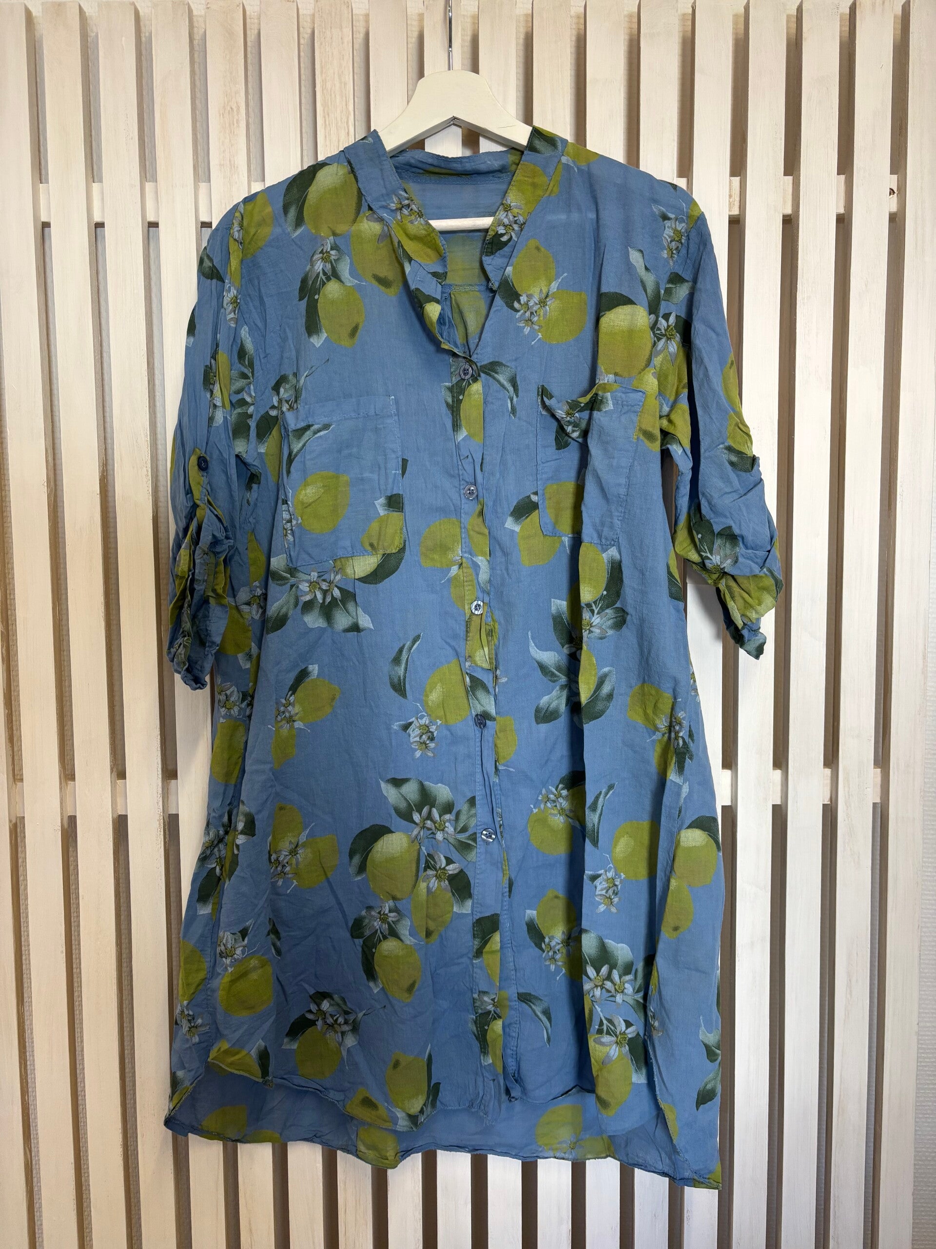 Tunnare skjortklänning blå citron