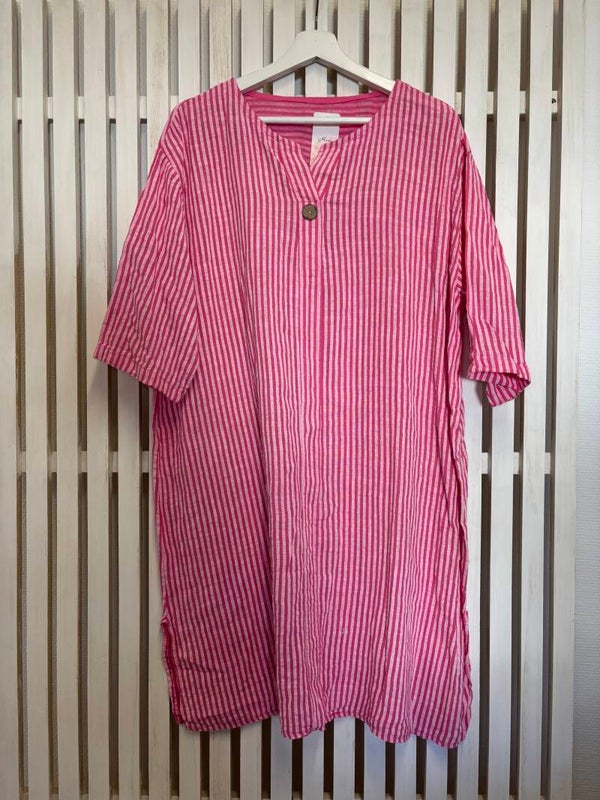 Randig skjortklänning rosa
