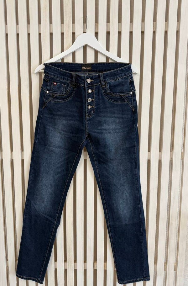 Jeans mörkblå silverknappar