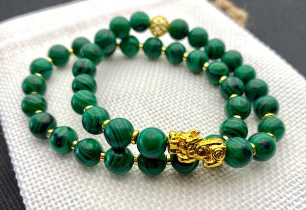 Pixui lykkearmbånd sett med Malakitt